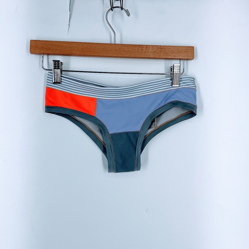 Xirena Xwim Women Colorblock Striped Bikini Bottoms Orange Blue Grey USA Size S‎